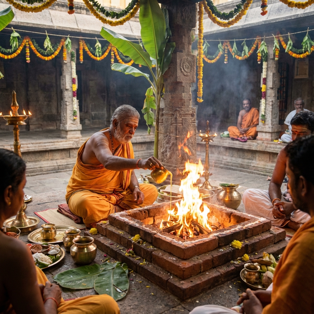 Priest performing Homam